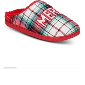 XS Ladies Festive Plaid Slippers with Embroidery